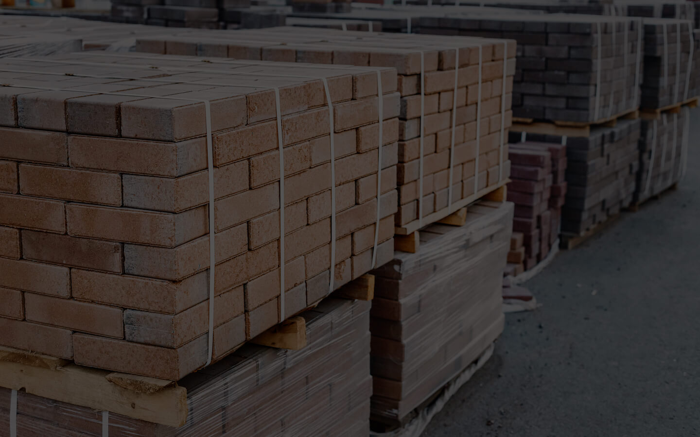 Pallets of bricks in a construction warehouse
